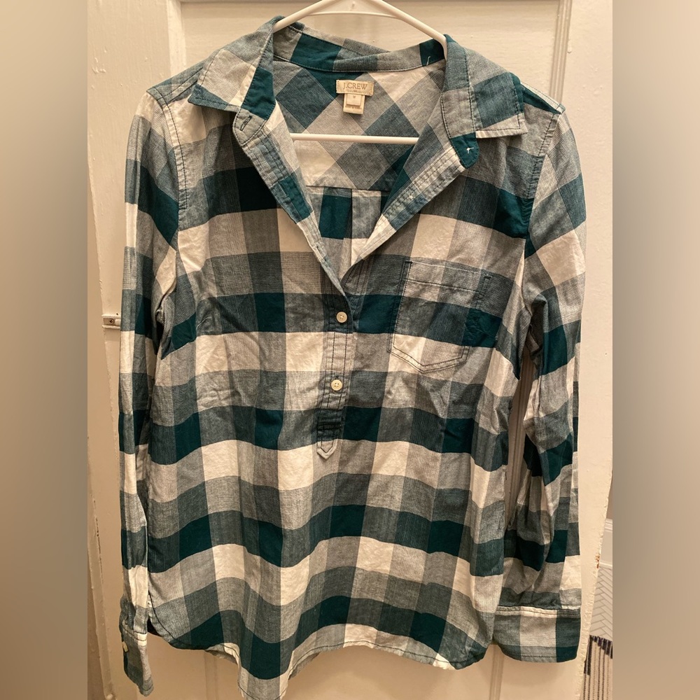 Green Flannel Half Button Down